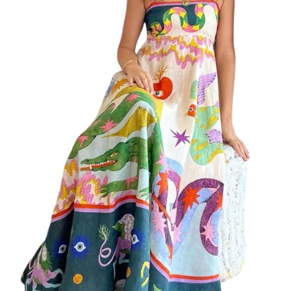 Boho Dragon, Snake, and Heart Print Maxi Dress - Picture 5 of 10